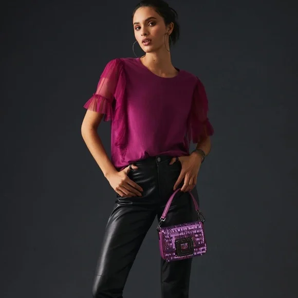 Anthropologie Pilcro Tulle Mesh Tee in Raspberry - Picture 12 of 12